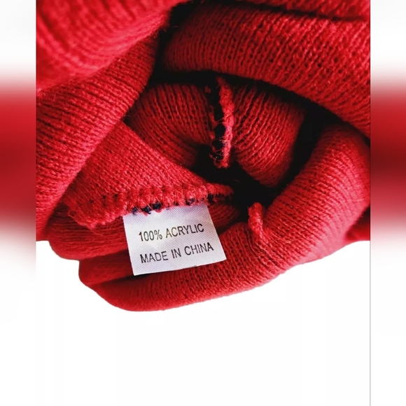 New England Patriots NFL Red/White/Blue Striped Beanie Winter Hat w/ Pom Pom - Picture 4 of 4